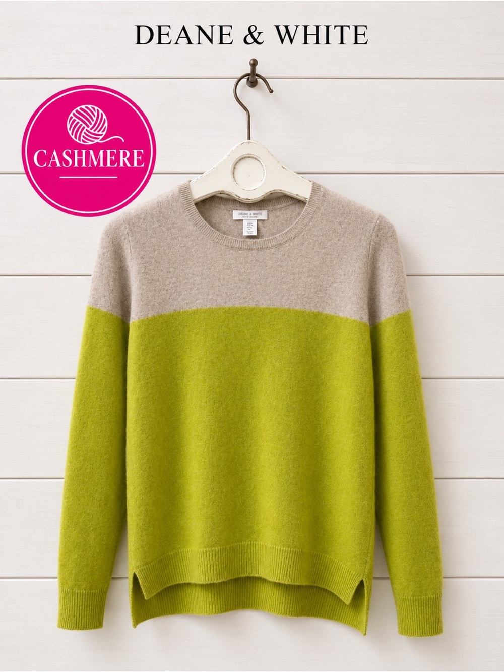 DEANE & WHITE Yellow &  gray Beige Cashmere Sweater Size S